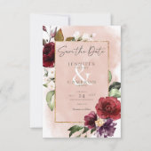 Rustikales Burgundy & Blush Pink Roses Wedding Save The Date (Vorderseite)