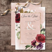 Rustikales Burgundy & Blush Pink Roses Wedding Save The Date