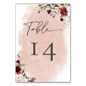 Rustikales Burgundy & Blush Pink Roses Wedding Tischnummer (Vorderseite)