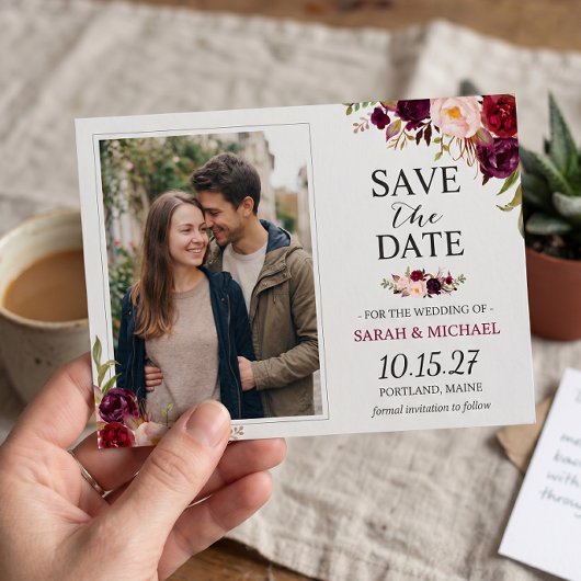 Rustikales Burgundy Blush Save the Date Foto