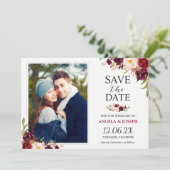 Rustikales Burgundy Blush Save the Date Foto (Stehend Vorderseite)