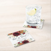 Rustikales Burgundy Burnt Orange Ivory Floral Wedd Rechteckiger Pappuntersetzer (Vor Ort)