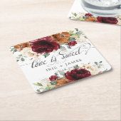 Rustikales Burgundy Burnt Orange Ivory Floral Wedd Rechteckiger Pappuntersetzer (angewinkelt)