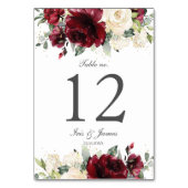 Rustikales burgundy Elfenbein Hochzeitsfest-Brautp Tischnummer (Rückseite)