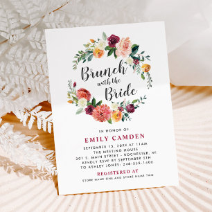 Rustikales Burgundy Fall Blumenreath Bridal Brunch Einladung