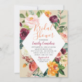 Rustikales Burgundy Fall Floral Diamond Brautparty Einladung (Vorderseite)