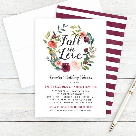 Rustikales Burgundy Fall in Liebe Blumenkolonne Du Einladung