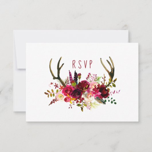 Rustikales Burgundy Floral Antlers UAWG entwahl RSVP Karte (Vorderseite)