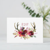 Rustikales Burgundy Floral Antlers UAWG entwahl RSVP Karte (Stehend Vorderseite)