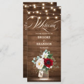 Rustikales Burgundy Floral Lights Mason Jar Weddin Programm (Vorne/Hinten)