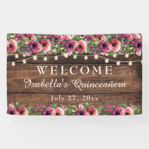 Rustikales Burgundy Floral Quinceañera Willkommen Banner