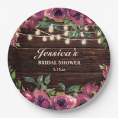 Rustikales Burgundy Floral String Lights Brautpart Pappteller (Vorderseite)