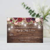 Rustikales Burgundy Floral String Lights Wedding R Einladung (Stehend Vorderseite)