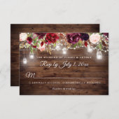 Rustikales Burgundy Floral String Lights Wedding R Einladung (Vorne/Hinten)