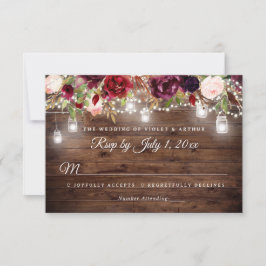 Rustikales Burgundy Floral String Lights Wedding R Einladung