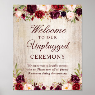 Rustikales Burgundy Floral Unplugged Wedding Zerem Poster