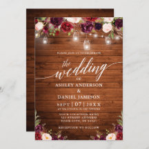 Rustikales Burgundy Jar Lights Calligrafy Wedding