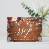 Rustikales Burgundy Jar Lights Calligrafy Wedding RSVP Karte (Stehend Vorderseite)