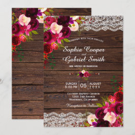 Rustikales Burgundy Lace Floral | Barn Country Wed Einladung