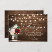 Rustikales Burgundy Mason Jar Floral Brautparty Dankeskarte (Vorne/Hinten)
