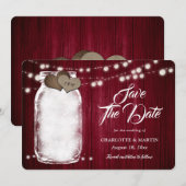 Rustikales Burgundy Mason Jar String Lights Hochze Save The Date (Vorne/Hinten)