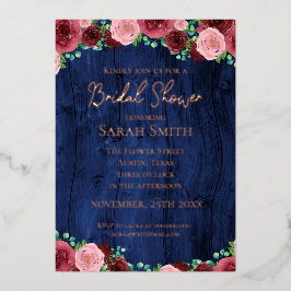 Rustikales Burgundy Navy Blue Rose Gold Brautparty Folieneinladung
