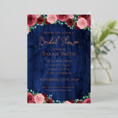 Rustikales Burgundy Navy Blue Rose Gold Brautparty Folieneinladung (Stehend vorne)