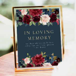 Rustikales burgundy Navy Floral in Love Memory Sig Poster