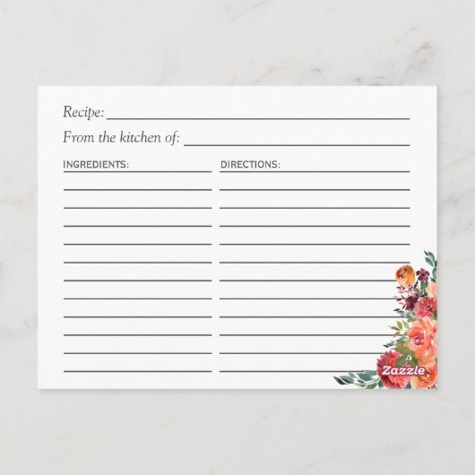 Rustikales Burgundy Orange Brautparty Rezept Postkarte (Rückseite)