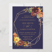 Rustikales Burgundy Orange Floral Wedding Geometri Einladung (Vorderseite)