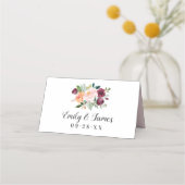 Rustikales Burgundy Pink Fall Floral Wedgram Platzkarte (Rückseite)