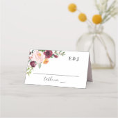 Rustikales Burgundy Pink Fall Floral Wedgram Platzkarte (Vorderseite)