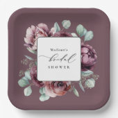 Rustikales Burgundy Plum Floral Brautparty Pappteller (Vorderseite)