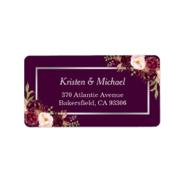 Rustikales Burgundy Plum Lila Blütensilber Grau Adressaufkleber