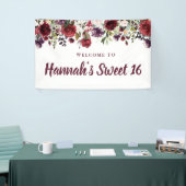 Rustikales Burgundy Red Floral Sweet 16 Party Banner (Messeveranstaltung)