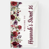Rustikales Burgundy Red Floral Sweet 16 Party Banner (Vertikal)