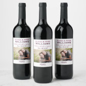 Rustikales Burgundy Red Wedding Monogram Foto Weinetikett (Flaschen)