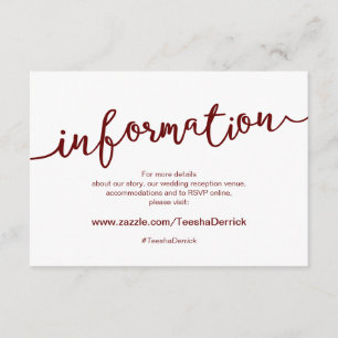 Rustikales Burgundy Script, Hochzeitdetails, UAWG Begleitkarte