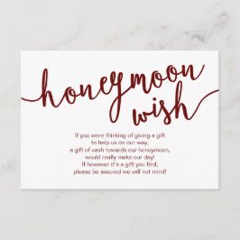 Rustikales Burgundy Script, Wedding Honeymoon Wish Begleitkarte