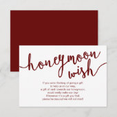 Rustikales Burgundy Script, Wedding Honeymoon Wish Begleitkarte (Vorne/Hinten)
