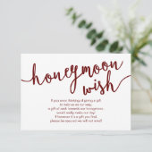 Rustikales Burgundy Script, Wedding Honeymoon Wish Begleitkarte (Stehend Vorderseite)