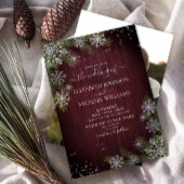 Rustikales Burgundy Silver Winter Wood Foto Weddin Einladung