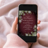 Rustikales Burgundy Silver Winter Wood Foto Weddin Einladung