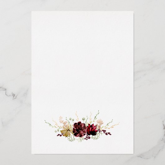 Rustikales Burgundy Watercolor Blume Brautparty Folieneinladung (Rückseite)