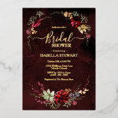 Rustikales Burgundy Watercolor Chic Boho Brautpart Folieneinladung (Vorderseite)