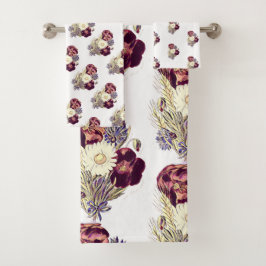 Rustikales Burgundy White Blue Flowers Bouquet Flo Badhandtuch Set