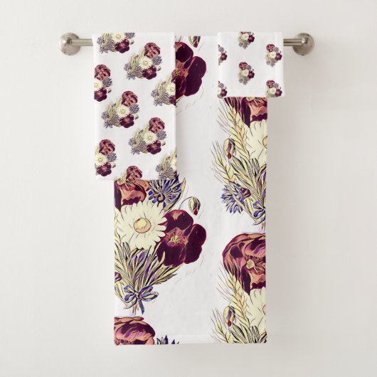 Rustikales Burgundy White Blue Flowers Bouquet Flo Badhandtuch Set (Insitu)