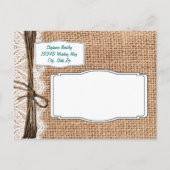 Rustikales Burlap Aquamarine Save the Date Postkar Ankündigungspostkarte (Rückseite)