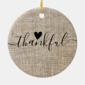 Rustikales Burlap Bauernhaus Danke Keramik Ornament (Hinten)