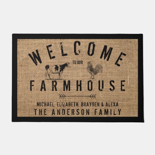 Rustikales Burlap Country Willkommen in unserem Ba Fußmatte (Vorderseite)